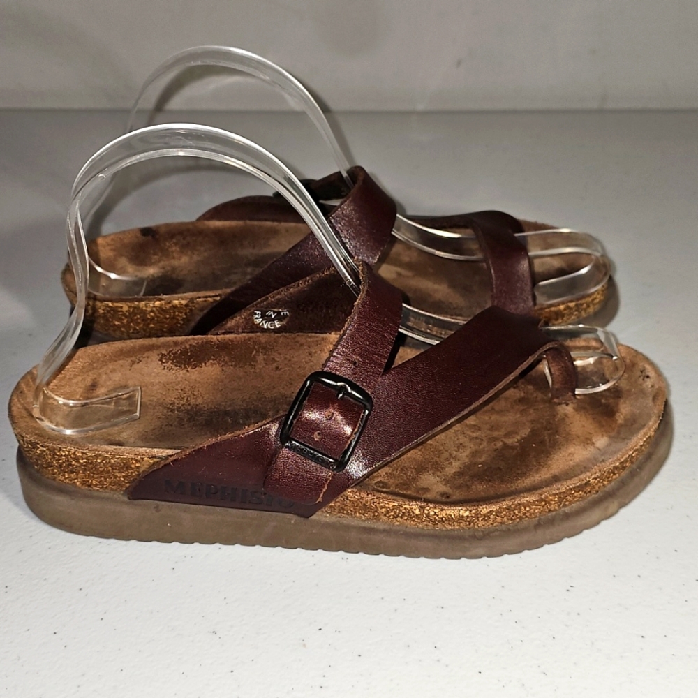 Mephisto Helen brown sandals Toe Strap Buckle Cross Strap Size 37 (6.5-7) VGUC